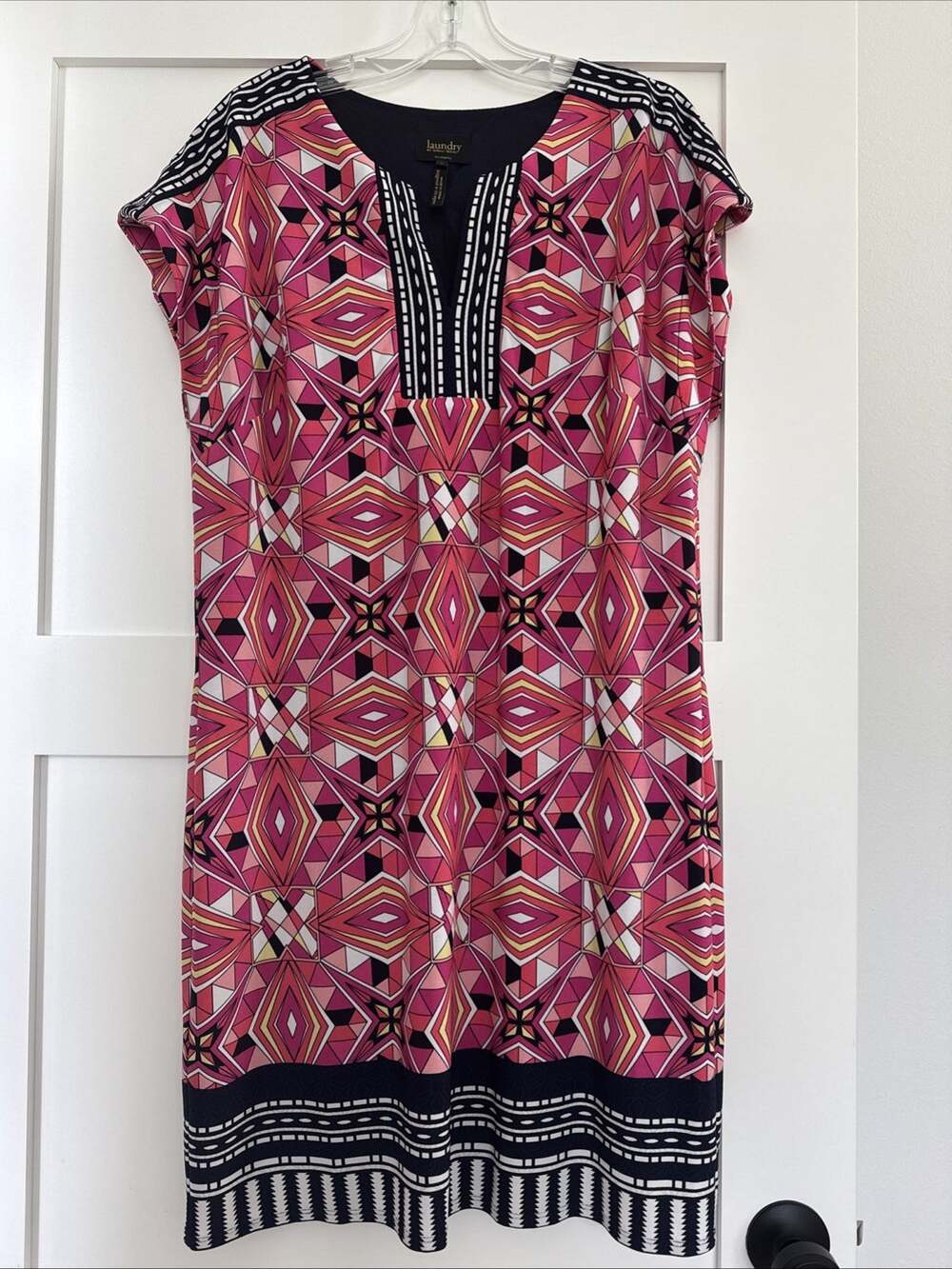 Laundry by Shelli Segal Shift Dress Size Large Retro 60s Print Stretch Colorful